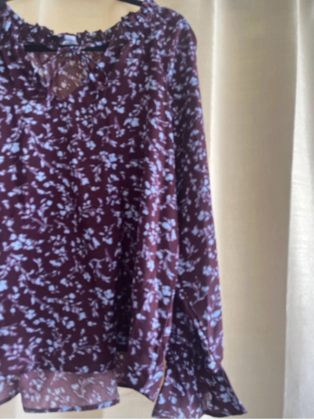 Time and Tru Burgundy Floral Long-Sleeve Blouse - Picture 3 of 4